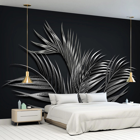 Custom Photo Wallpaper Modern 3D Black Golden Leaf Tropical Plant Fresco Living Room TV Sofa Home Decor Painting Papel De Parede ► Photo 1/6