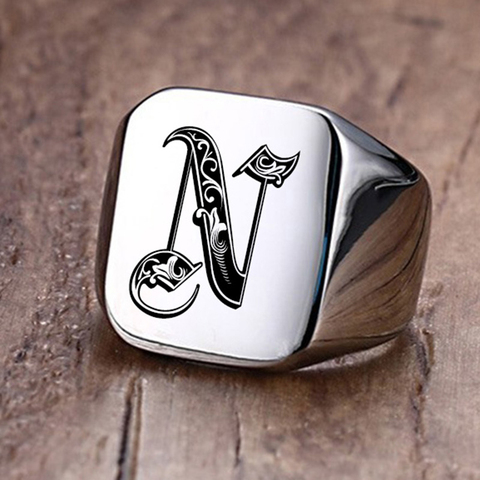 Vnox Retro Initials Signet Ring for Men 18mm Bulky Heavy Stamp Male Band Stainless Steel Letters Custom Jewelry Gift for Him ► Photo 1/6