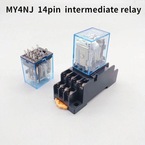 1set MY4NJ DPDTMiniature Coil Generalelectromagnetic intermediate relay switch 14pin With14A Socket Base DC12V24V AC110V220V LED ► Photo 1/5