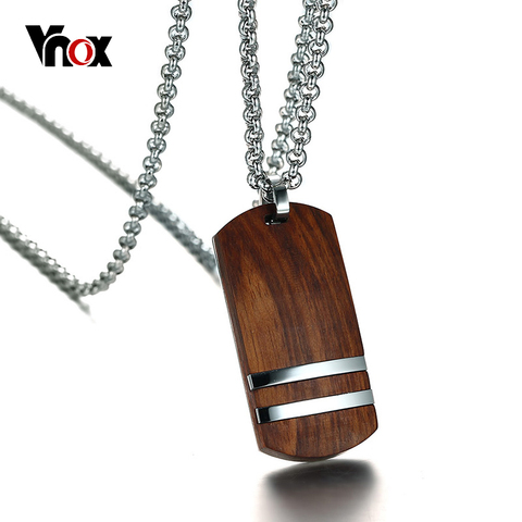 Vnox Top Rosewood Men Necklace Unique Qualified Wooden Pendants & Necklaces Stainless Steel Jewelry Adjustable Chain 22-24