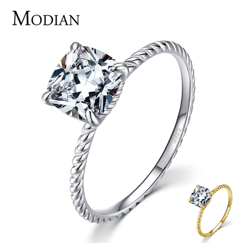 Modian High Quality 925 Sterling Silver Wedding Ring Luxury Square Cushion Cut CZ Finger Rings for Women Engagement Jewelry ► Photo 1/6