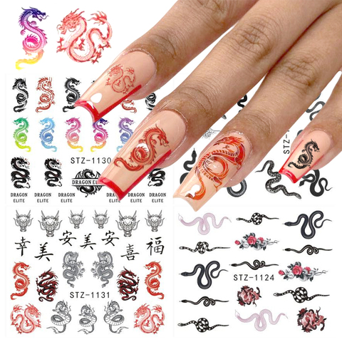 1/2pcs Decals Nail Art Dragon Stickers DIY Sliders Black Snake Mona Transfer Watermark Nail Design Manicure Tips LASTZ1114-1137 ► Photo 1/6