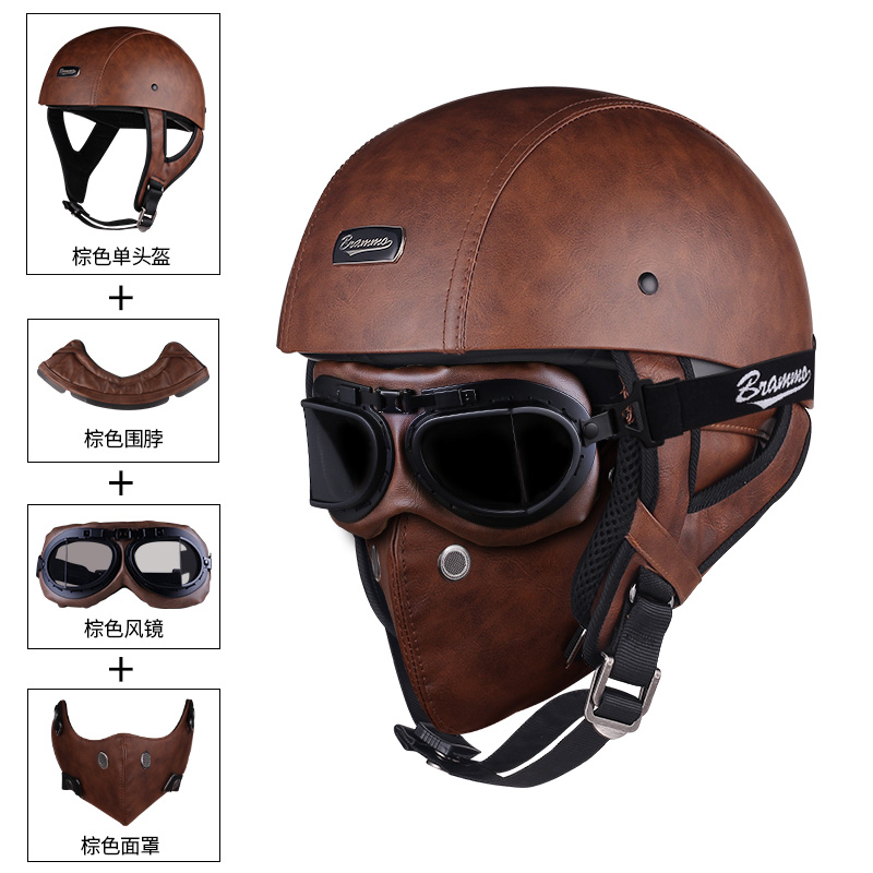 NEW Retro Helmet Motorcycle Open Face Helmet Leather Scooter Helmets 3/4  Chopper Casco Moto Vintage Motorcycle Helmets - AliExpress