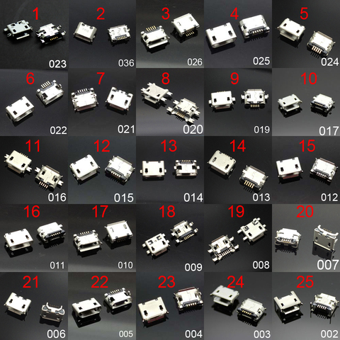 25pcs-1000pcs 25Models Micro USB jack 5P,5-pin Micro USB Connector Micro USB Jack Charging port socket for PAD/ tablet /mobile ► Photo 1/4