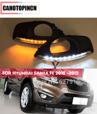 Dimmming style Relay 12v LED CAR DRL Daytime Running Lights accessories with fog lamp hole for Hyundai Santa Fe 2010 2011 2012 ► Photo 1/5