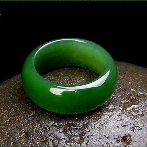Natural Green Hetian Jade Ring Chinese Jadeite Amulet Fashion Charm Jewelry Hand Carved Crafts Gifts for Women Men ► Photo 1/6