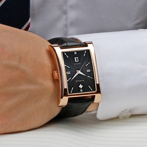 Stylish Men's Square Watch WWOOR Business Quartz Watch For Men Gold Black Leather Waterproof Date Wrist Watch relogio masculino ► Photo 1/6