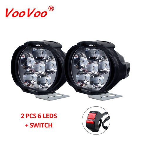 VooVoo 2pcs 6 LED Motorcycle Headlight Assembly 10W 1000LM+Switch Universal Scooter Fog Spotlight 6000K White Car Farol de Milha ► Photo 1/6