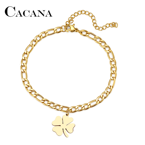 CACANA 316L Stainless Steel Bracelet Curb Cuban Link Gold Color Chain Clover Fashion Bracelets for Men Women Jewelry Gifts ► Photo 1/6