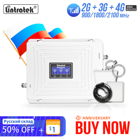 Lintratek 2g 3g 4g Cellular Signal Booster GSM 900 1800 2100 GSM WCDMA UMTS LTE Cellular Repeater 900/1800/2100mhz Amplifier ► Photo 1/6