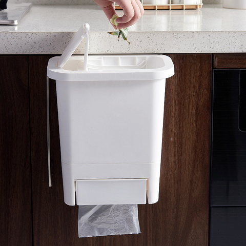 Trash Can with Lid Kitchen Cabinet Door Hanging Trash Can Wall-mounted Trash  Can Bathroom Toilet Trash Storage Box Household