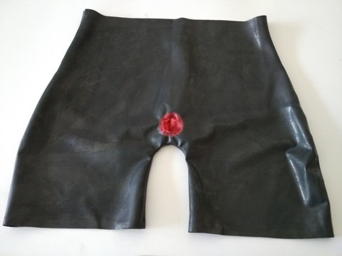 Handmade Men Latex Rubber Fetish Shorts Underwear with an Attached