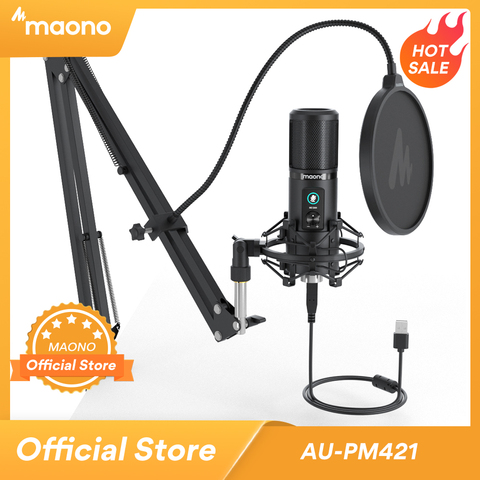 MAONO PM421 USB Microphone 192KHZ/24BIT Professional Cardioid Condenser Podcast Mic with One-Touch Mute and Mic Gain Knob ► Photo 1/6