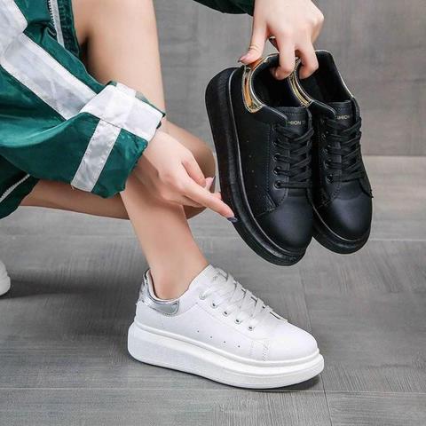 Fashion Leather Sneakers Women  Leather Womens Sneakers Autumn
