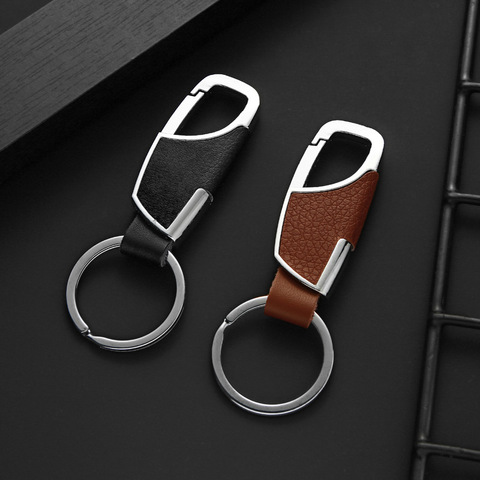 2022 New Fashion Jewelry Metal Keychain Men's Leather Car Simple Leather and Metal Alloy Buckle Men's Black Car Keychain ► Photo 1/6