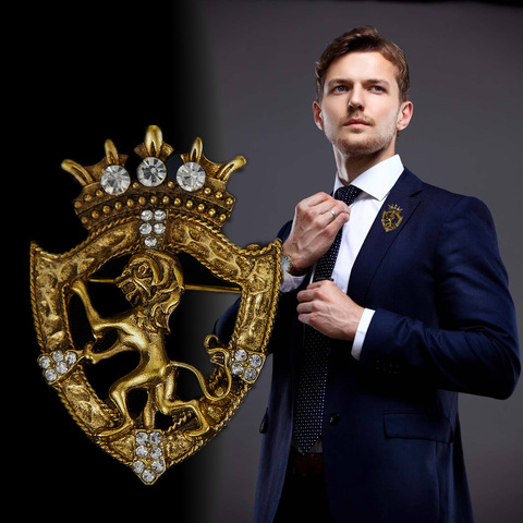 Retro Lion Shield Crown Animal Brooches Fashion Men's Suit Shirt Collar Needle Badge Lapel Pins Jewelry Men Clothing Accessories ► Photo 1/6