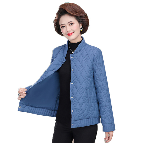 Middle-aged and Elderly Women's Jackets Autumn Casual Short Jacket Large Size Winter Thin Section Down Cotton Outwear 5XL W74 ► Photo 1/6