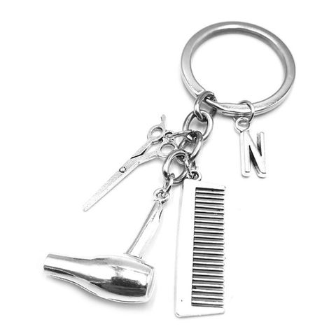 2022 Hair Stylist Essential Hair Dryer Scissors Comb Decorative Keychains Hairdressers Gift Key Rings Hair Dryer Letter Keyring ► Photo 1/2