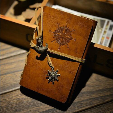 1pc NEW UPDATED NEW DELIVERY 10*15cm vintage leaf faux Leather pirate cover travel journal 5 colors notebook ► Photo 1/5
