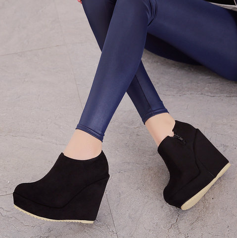 2022 Autumn Winter New Stylish Women Ankle Boots Sexy Platform Round Toe Wedges Boots Woman Ankle Boots Plus size 32-43 ► Photo 1/6