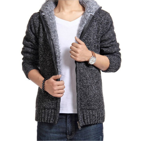 Autumn Winter Men's Thick Sweatercoat Collar Zipper Sweater Coat Outerwear Winter Fleece Cashmere Liner SweatersTurn-down Collar ► Photo 1/6