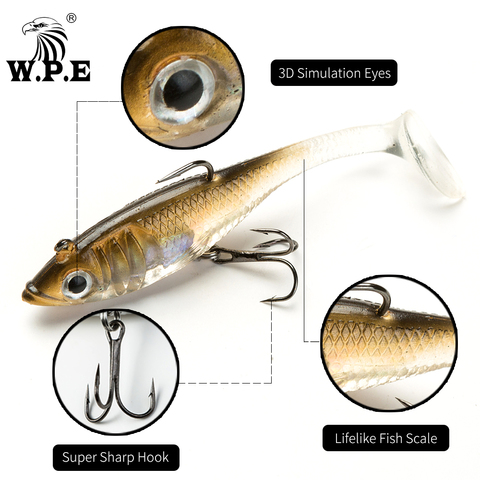 W.P.E Lead Head Soft Fish Lure 8cm/10cm/12cm/14cm 1pcs Fishing Soft Swimbait Jig Lure Treble Hook and Single Hook Carp Fishing ► Photo 1/6