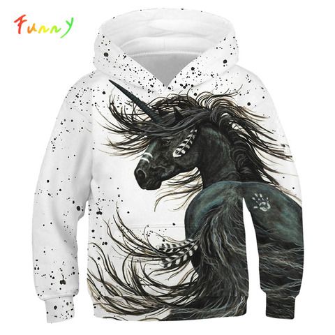 Unicorn Hoodie Kids Long Sleeve Hooded Sweatshirts 2022 Fall Horse Printed Girls Boys Sweatshirt Casual Sport Pullover Tops ► Photo 1/6