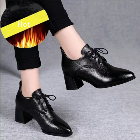 Zanpace New 2022 Winter Women Boots Thick Heel Flat Shoes Anti-slip Women Ankle Boots Autumn Fashion Leather Boots Size 35-40 ► Photo 1/6