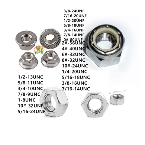 10pcs Us  304  Stainless Steel UNC or UNF Anti-loose Nuts, Self-locking Nuts, Nylon Lock Nut,Flange Hexagon Nut,Hex Nuts ► Photo 1/3