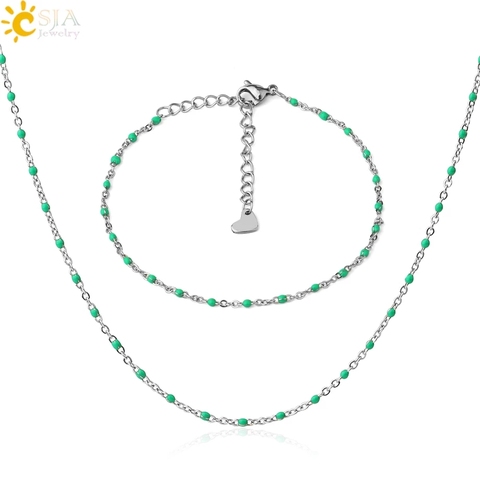 CSJA Jewelry Set Stainless Steel Necklace Bracelets Sets for Women Heart Charms Silver Color Chaine Collier Femme 2022 Boho S733 ► Photo 1/6