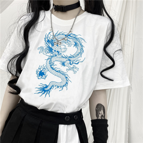 harajuku woman tshirts aesthetic Blue dragon print ropa mujer tops kpop  femme t-shirts oversized vintage t shirt kawaii clothes - Price history &  Review | AliExpress Seller - Sparkling Chili Store 