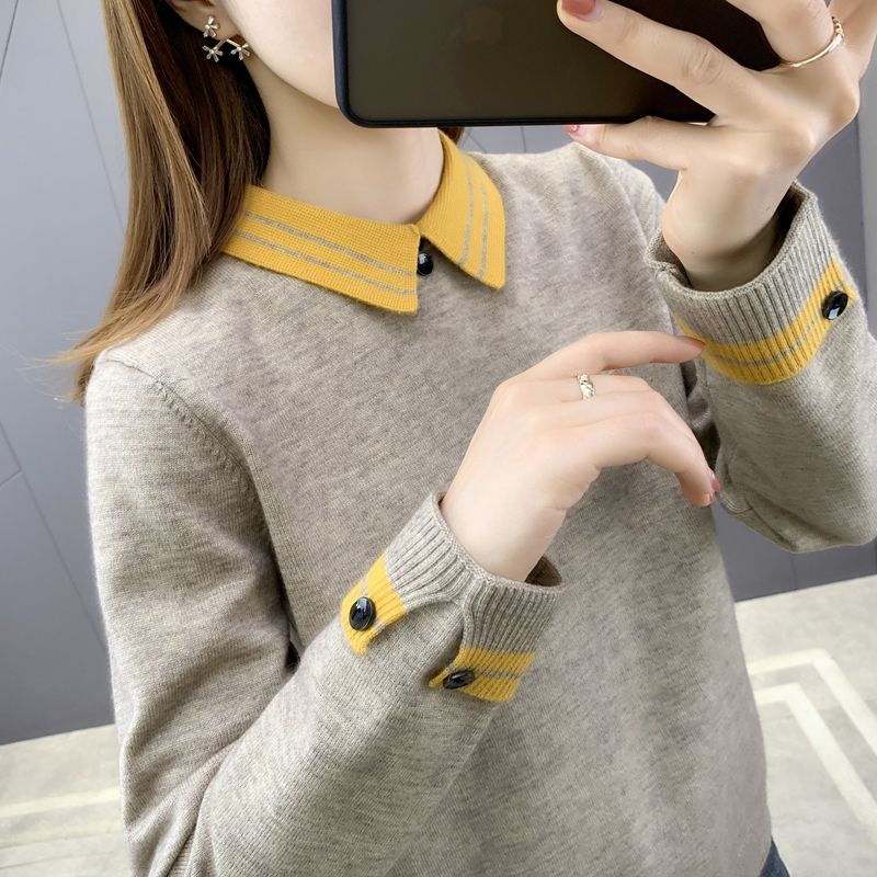 Spring Fall Women's Fashion Lapel Sweater Long-Sleeved Casual Loose Wild Knitted Pullovers Female Knitwear Tops Jumper Full Y657 ► Photo 1/6