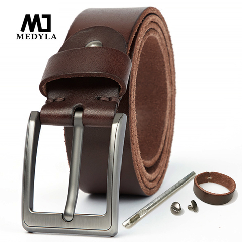 MEDYLA Italian genuine cowhide men's belt soft original cowhide brushed steel buckle leather belt men jeans casual pants belt ► Photo 1/6