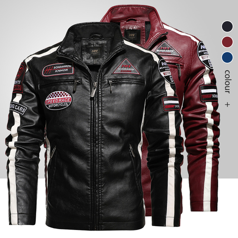 Mens Vintage Motorcycle Jacket 2022 Men Fashion New Biker Leather Jacket Male Embroidery Bomber Coat Winter Fleece Pu Overcoat ► Photo 1/6