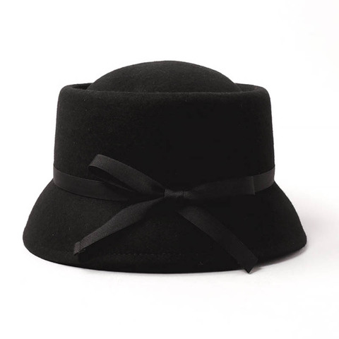 New Wool Felt Cloche Winter Hat Women Asymmetric Brim Ribbon Fedora Hat Lady Church Derby Party Fashion Collapsible Warm Hat ► Photo 1/6
