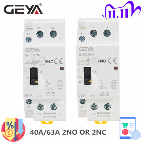 GEYA GYHC 2P 40A 63A 2NO or 2NC Manual Household Modular DIN Rail AC Contactor  AC220V 230V Manual Control ► Photo 1/6