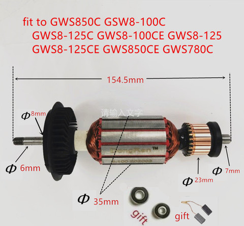 AC220-240V Armature Rotor Motor for BOSCH GWS850C GSW8-100C GWS8-125C GWS8-100CE GWS8-125 GWS8-125CE GWS850CE GWS780C ► Photo 1/4