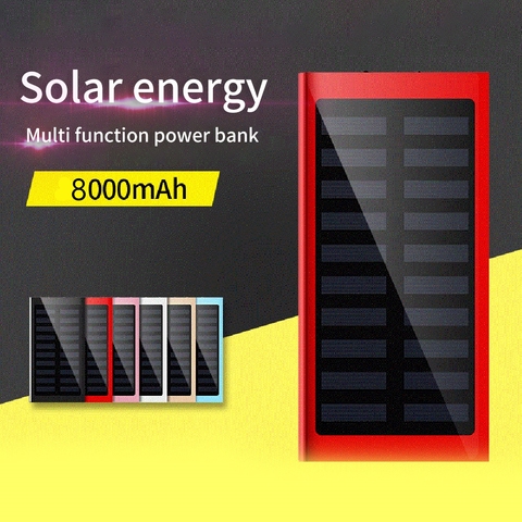 8000mAh Solar Power Bank Outdoors Dual USB PowerBank With LED Light Ultra Thin Solar Portable Charger External Battery PoverBank ► Photo 1/6