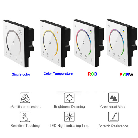 New 86 Touch Panel Switch DC12-24V Controller Light Dimmer Switch single color/CT/RGB/RGBW LED Strip Tempered Glass Wall Switch ► Photo 1/6