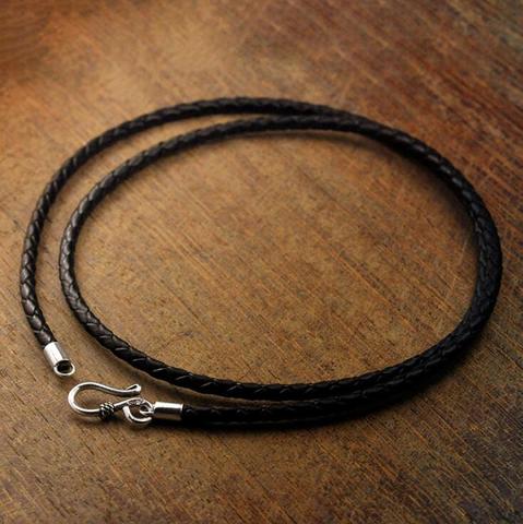 Pure Silver 925 Sterling Silver Clasp Leather Long Necklace With Silver Hook For Men Male Women 50cm 60cm Jewelry accessory(HY) ► Photo 1/4