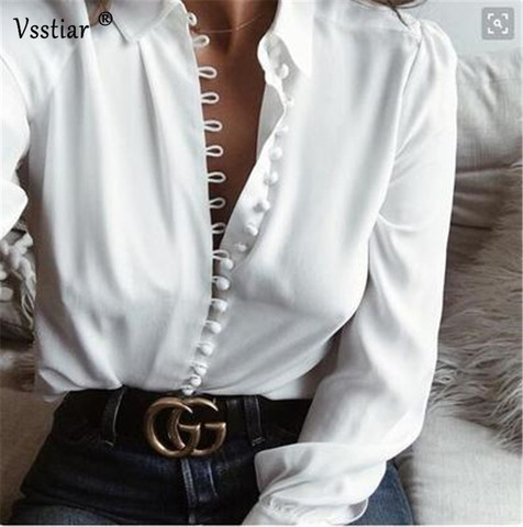 Women Long Sleeve Blouse 2022 Fashion Button Casual Oversized Loose Shirt Sexy V Neck Solid Plus Size Ladies Blouses ► Photo 1/6