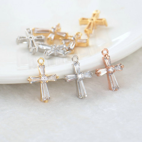 4PCS 18x12MM Hole 1.5MM 24K Gold Color Brass with Zircon Cross Pendants for DIY Jewelry Making Findings Accessories ► Photo 1/6