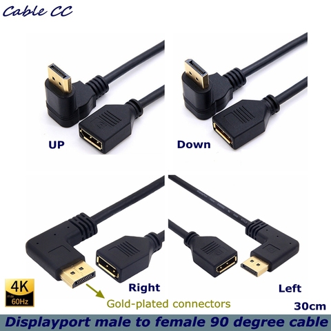 60Hz DisplayPort extension cable 4K DP 1.2 cable DisplayPort male to female 90 degree extension (used with DP 1.4 cable port) ► Photo 1/6