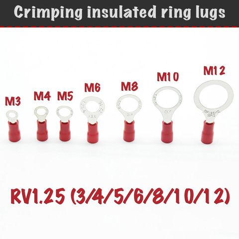 Crimp insulated ring lugs, wire terminals, type-O, rv1.25 (3mm, 4mm, 5mm, 6mm, 8mm, 10mm, 12mm) 50 PCs ► Photo 1/6