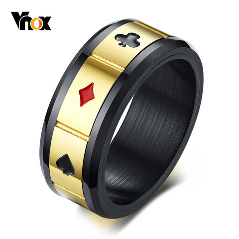 Vnox Fortune Luck Men's Spinner Rings Peace Wisdom Love Charm Play Cards Las Vegas Male Anillo Rock Accessory ► Photo 1/6