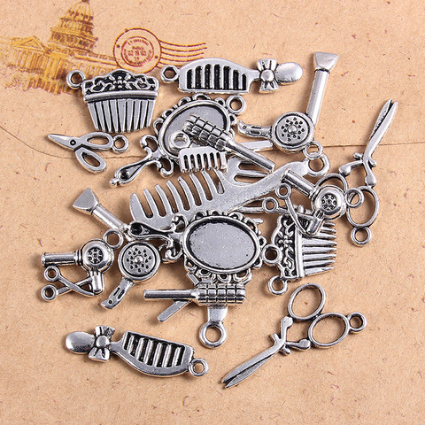 20Pcs Tibetan Silver Charms Scissors/Hair Dryer/Comb/Mirror/ Curlers Charm Pendant For Unisex DIY Necklace Jewelry Accessories ► Photo 1/6