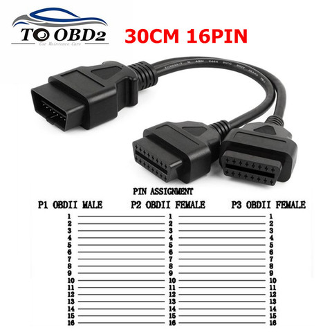 OBD2 30CM 16 Pin Cable Extension Splitter Male to Dual Female Y OBD 16PIN Cable OBD Connector adapter 1 TO 2 Extension cables ► Photo 1/6