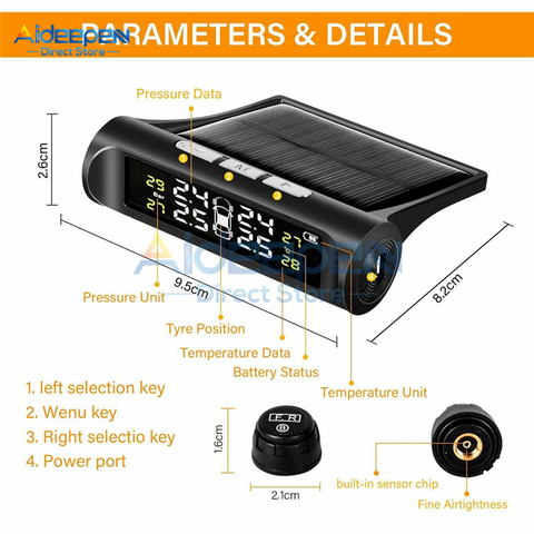 Solar Power/USB Charging TPMS Car Tire Pressure Monitoring System LCD Digital Display Tire Pressure Gauge Auto Alarm Tool ► Photo 1/6