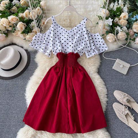 Boho Ruffles sexy Off shoulder polka dot print patchwork Summer short Dress Women slim waist dress casual a-line beach dress ► Photo 1/6