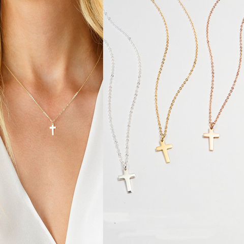 Tiny Sideway Cross Necklace Pendant Stainless Steel Dainty Minimalist Cross Choker Necklace Jewelry ► Photo 1/6